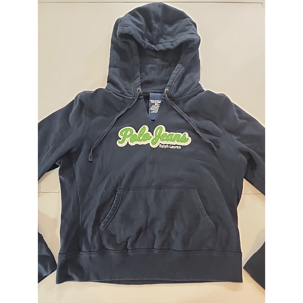 Vintage Polo Jeans Co Ralph Lauren Hoodie Youth XL Fits‎ Mens Small Navy Green
